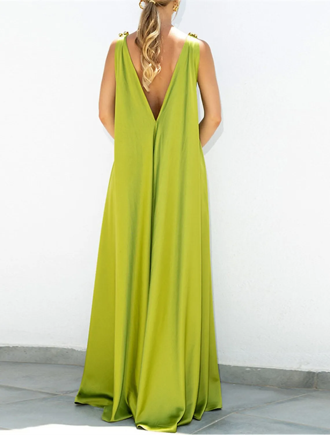 A-Line Party Dresses Elegant Dress Holiday Sweep / Brush Train Sleeveless V Neck Chiffon with Pleats