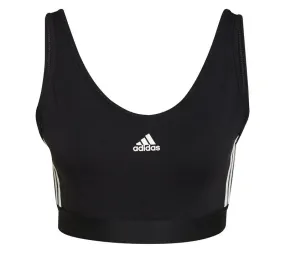 adidas Essentials 3 Stripe Crop Top - Womens - Black/White