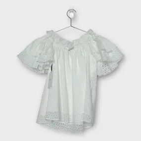 Aje. White Broderie Lace Off Shoulder Top