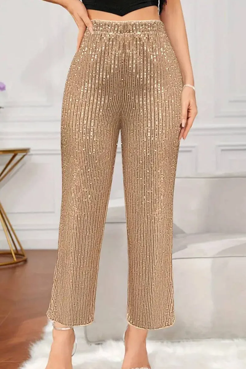 Bead slim-fit high-waisted straight-leg pants_CWBLP0658