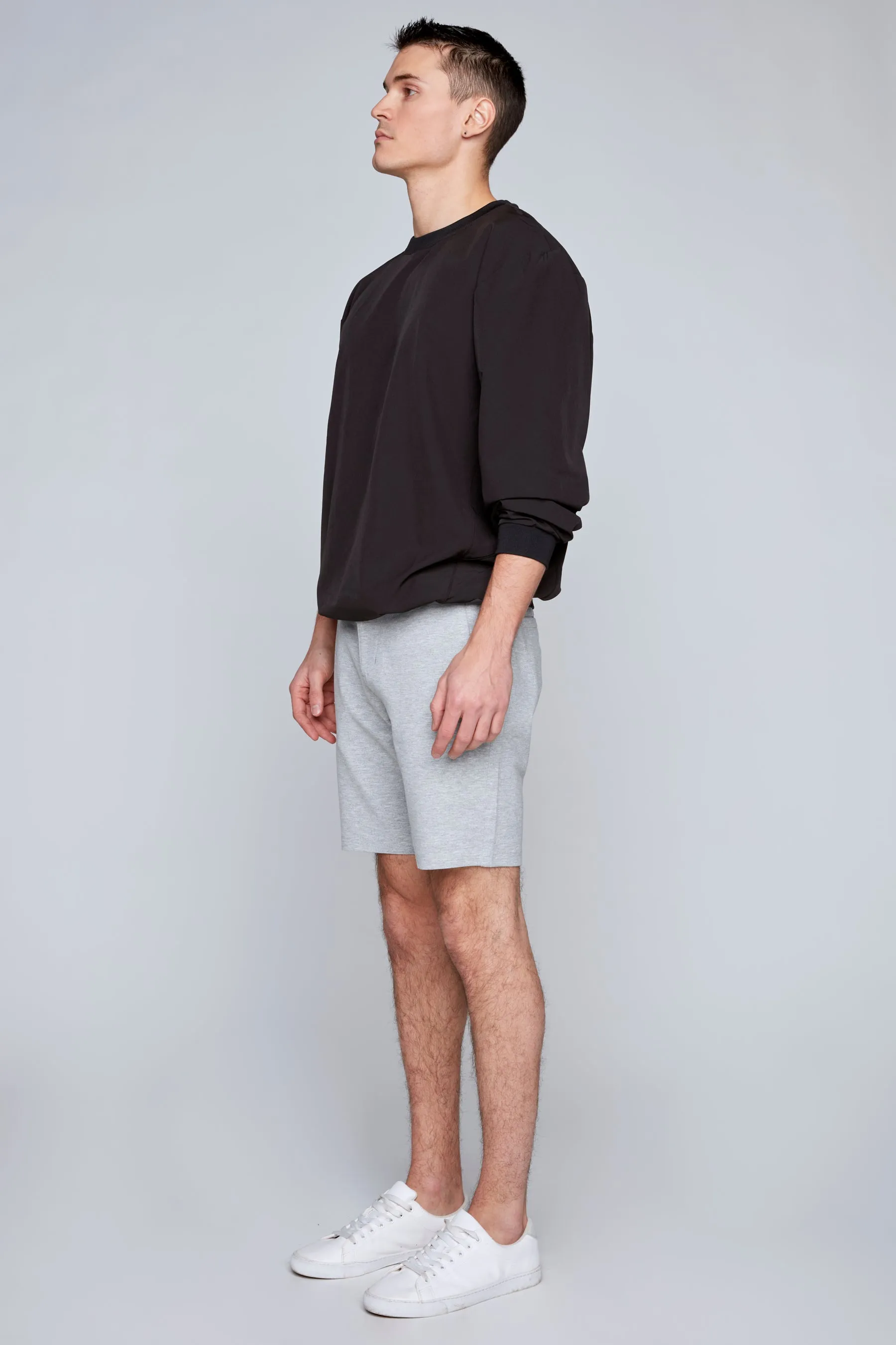 BILLY - Elastic Waist Ponte Knit Roll Up Shorts - Light Grey Mix