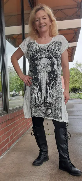 Cotton Tee Shirt Dress ~ Elephant Print - Two Colors