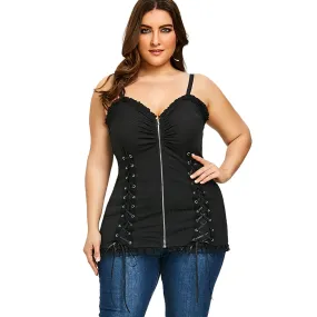 Criss Cross Zip Up Plus Size Slip Top