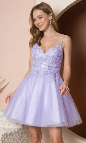 Embroidered Glitter-Lace Short Homecoming Dress