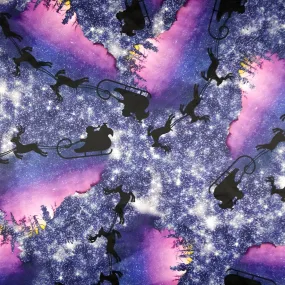 FS342 Galaxy Reindeer Scuba Stretch Knit Fabric Purple Black