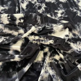 FS822 Tie Dye Velvet Stretch Knit Fabric Black