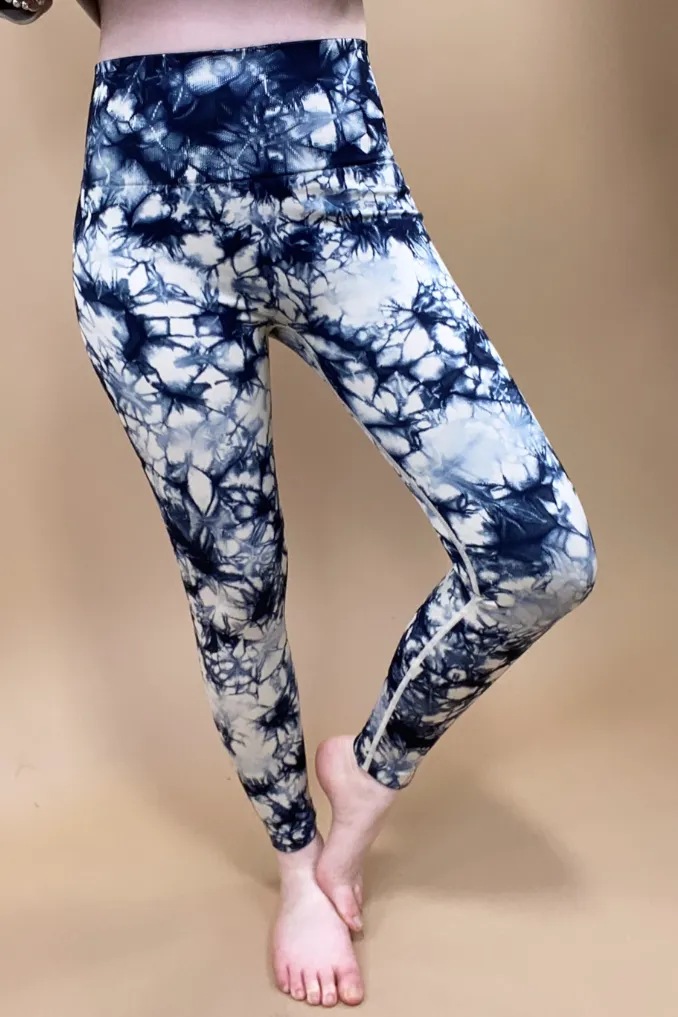 Gave Me Fireworks- Blue & Ivory Tie Dye Leggings