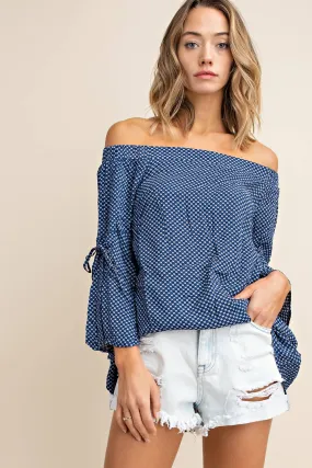 Geometric Off Shoulder Bell Sleeve Woven Top