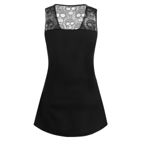 Lace Panel Skull Print Tank Top