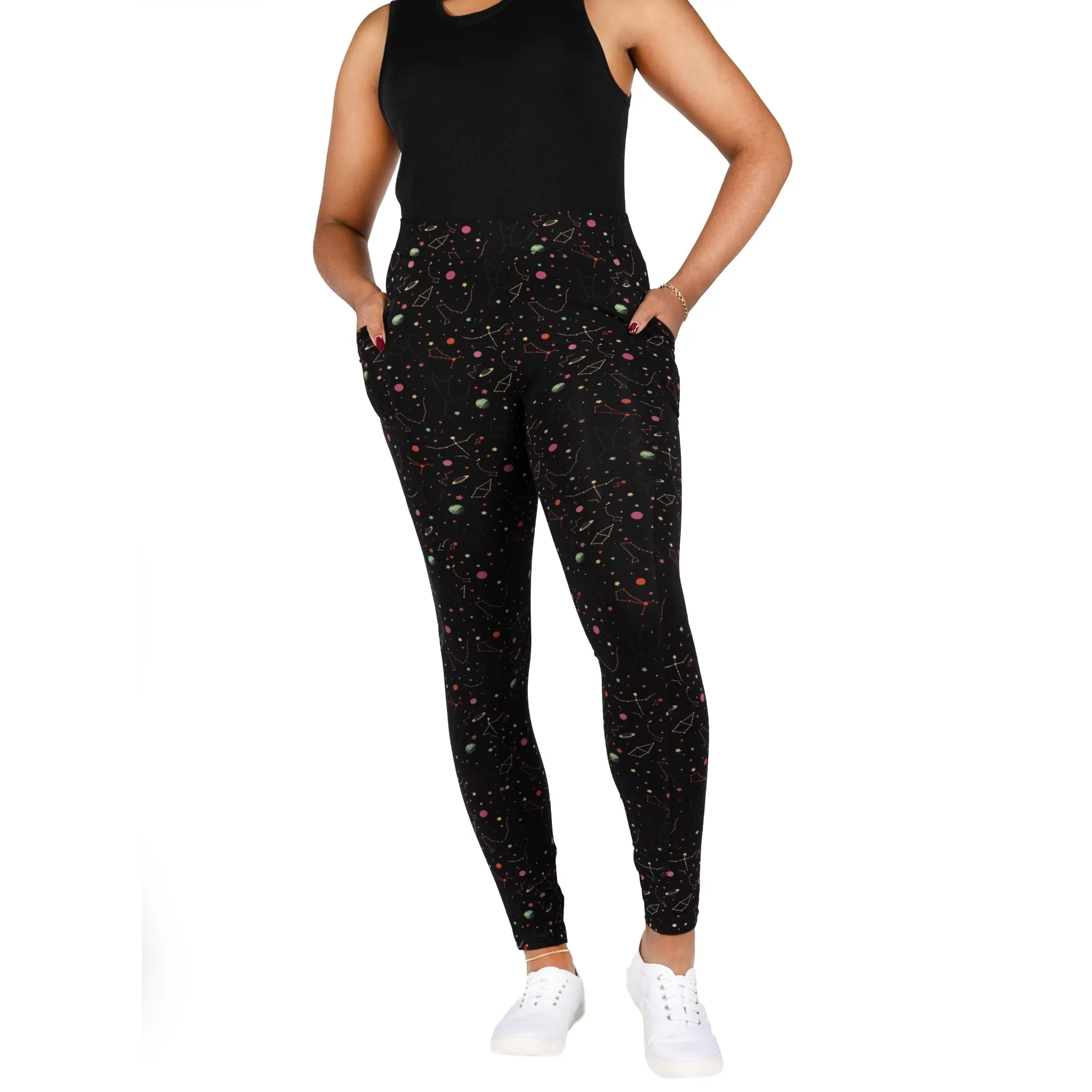 Rainbow Constellations Glow-in-the-Dark Adults Leggings with Pockets