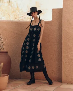 The Roam Dress with Folklore Embroidery. -- Black