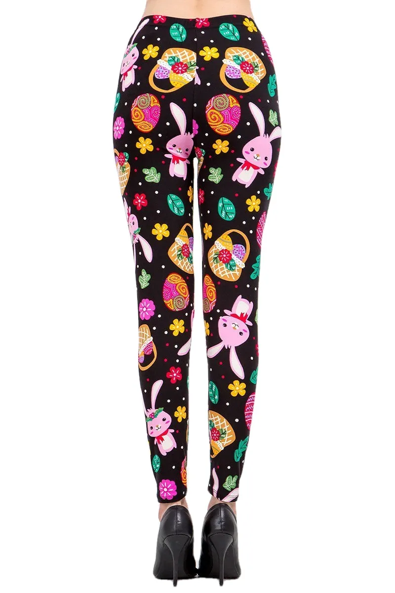 Women's Plus Cute Bunny & Easter Egg Pattern Print Leggings