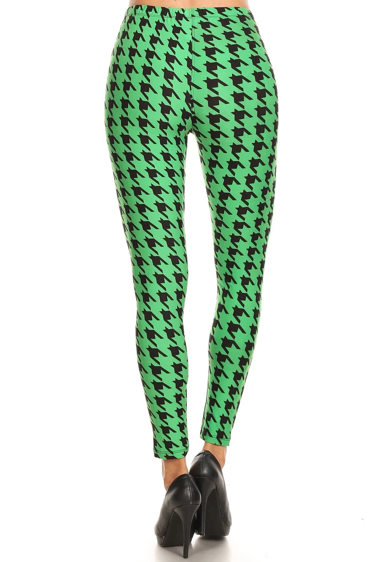 Women's Plus Green Houndstooth Pattern Printed Leggings